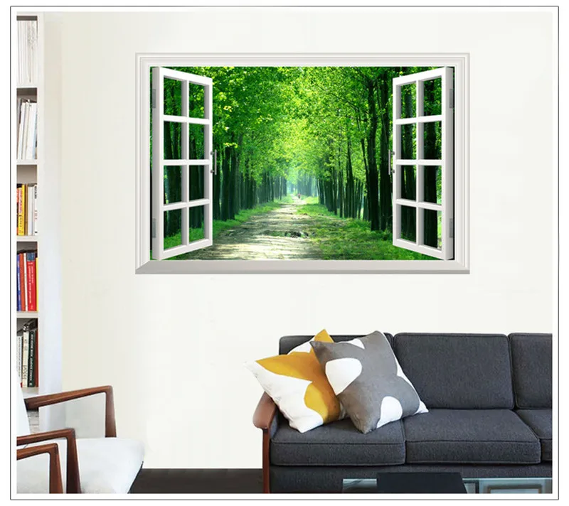3D наклейки на стену с окном для гостиной спальни кабинета домашний декор пейзаж