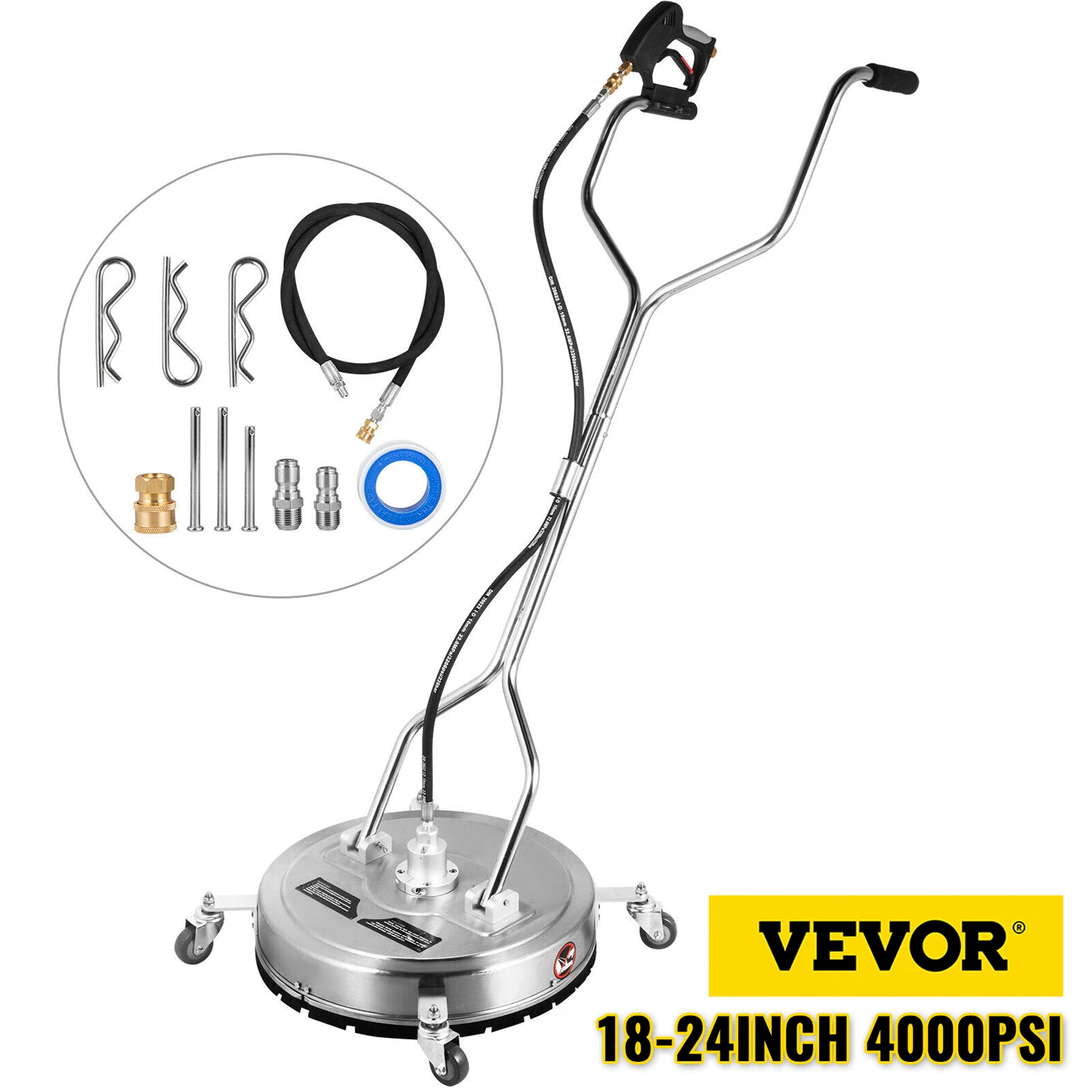 VEVOR-limpiador de superficie plana de 18-24 pulgadas, m&aacute;quina de limpieza de superficie plana giratoria con 3 boquillas de acero inoxidable, 4000PSI-0
