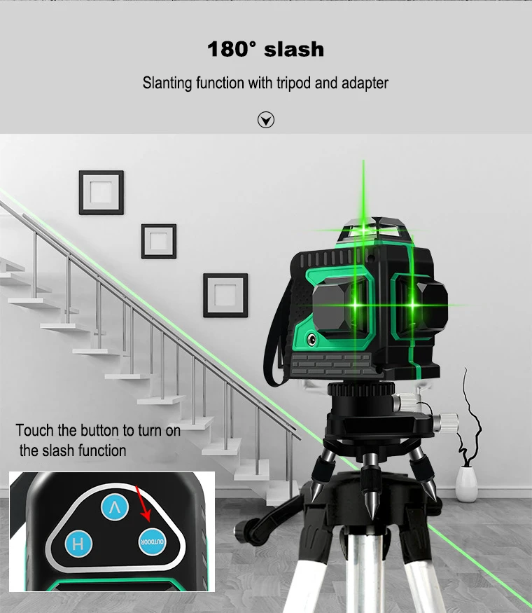 12 линий 3D лазерный уровень зеленый и красный луч самонивелирующийся 180 ° Slash 360