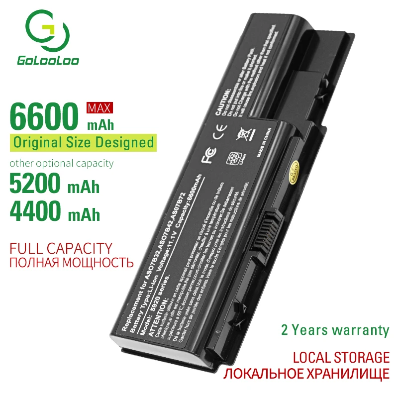 

Аккумулятор Golooloo для ноутбука Acer Aspire 5942 6530 6920 6930 6935 7220 7230 7520 7530 7720 7730 7735 7736 7738 8730 8920G