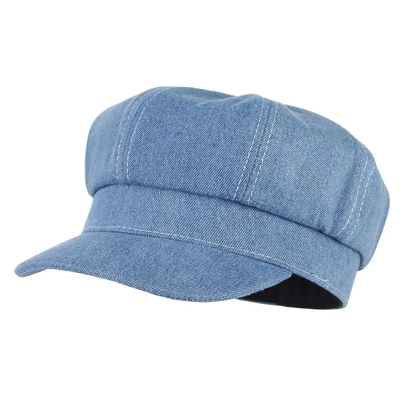 

New Women Leisure Octagonal Hat Ladies Denim Beret Hat Cowboy Newsboy Cap Peaked Beret Driving Hat Dropshipping