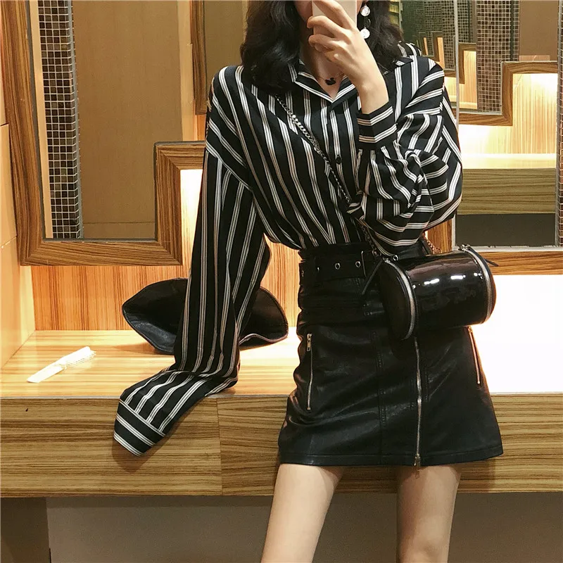 

chic spring Korean new Women's Clothing fashion striped oversize turn-down collar elegant woman tops long sleeve Blouses Shirts
