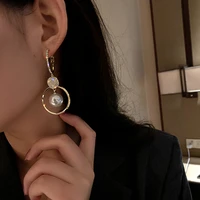 2021 fashion pearl long large circle full of diamond earrings women korean jewelry accessories