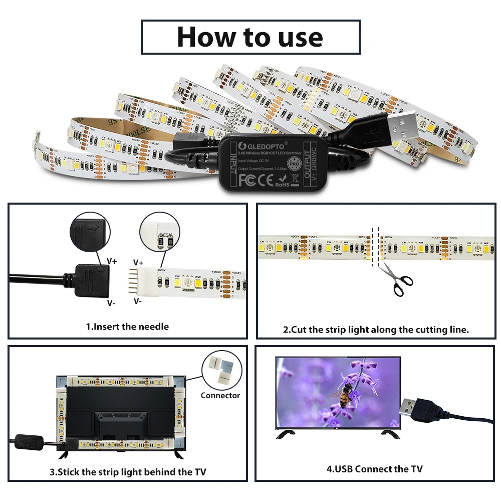 

Zigbee LED Strip Lights Waterproof 2M RGBCCT TV Backlight Smart Kit 5V USB App Stripe Tape Ribbon Lamp Work with Hub Alexa Echo