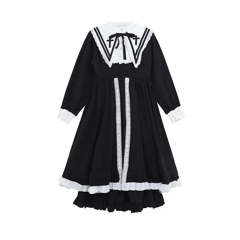 

Black Vintage Dress Women French Elegant Gothic Lolita Dress Female Lace Long Sleeve Stand Evening Party Dress Korea 2021 Autumn