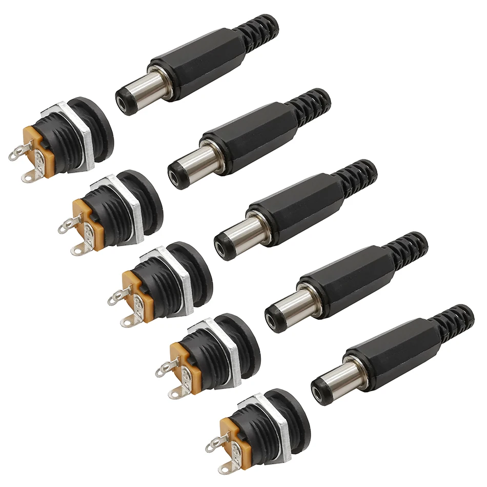 

5.5 x 2.1mm DC Connectors 12V 5.5*2.1mm DC Power Supply Male Plug Female Socket Jack Nut Panel Mount Adapter Connector
