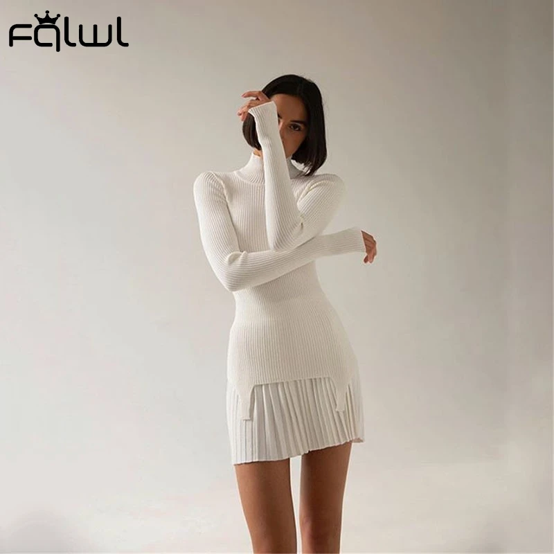 

FQLWL с высоким, плотно облегающим шею воротником Свитер с длинными рукавами женский топ Зима облегающее в рубчик свитер вязаный черный, белый...