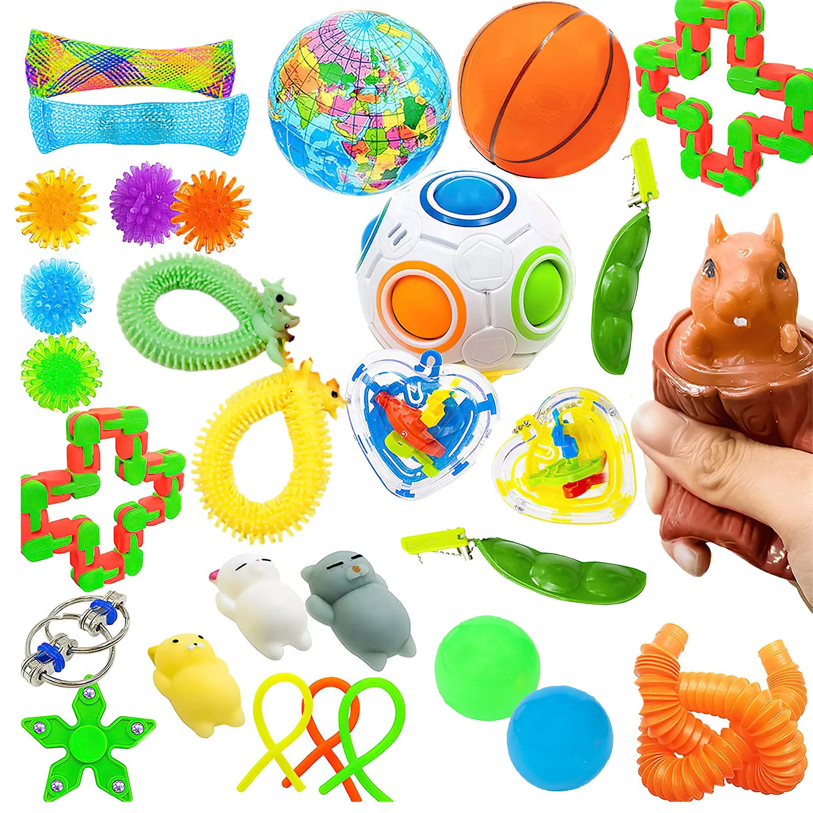 

30pcs Sensory Toys Set For Children Figet Squishy Toy Rainbow Pack Anti Stress Toy Maze Sticky Balls Infinity Cube Squeeze Toy