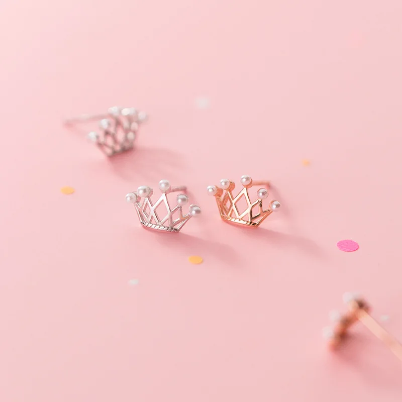 

100% реальные 925 пробы серебро стильные серьги-гвоздики в виде короны для девочек красивое открытое Корона Серьги для Для женщин и девочек