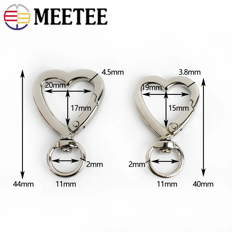 Meetee 5/10 шт. 11x4 0 мм/11x44 мм Пружинные пряжки в форме сердца металлическая открытая