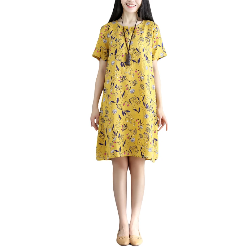 Женское платье-Ципао из 2022 хлопка и льна с коротким рукавом цветочным принтом |