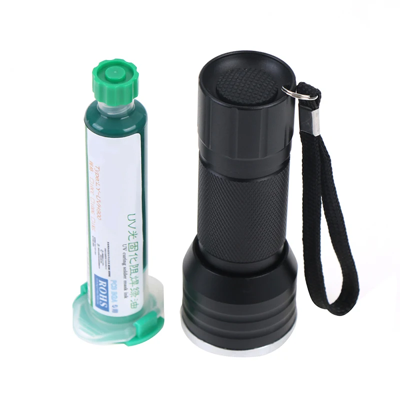 

UV Solder Mask PCB BGA Paint Prevent Corrosive Arcing Soldering Welding Fluxes Oil 10ml + 12 LED UV Curing Light