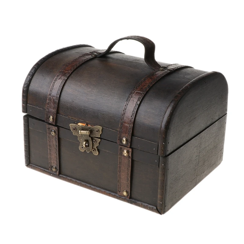 

Wooden Pirate Jewelry Storage Box Vintage Treasure Chest for Wooden Organizer F3MF