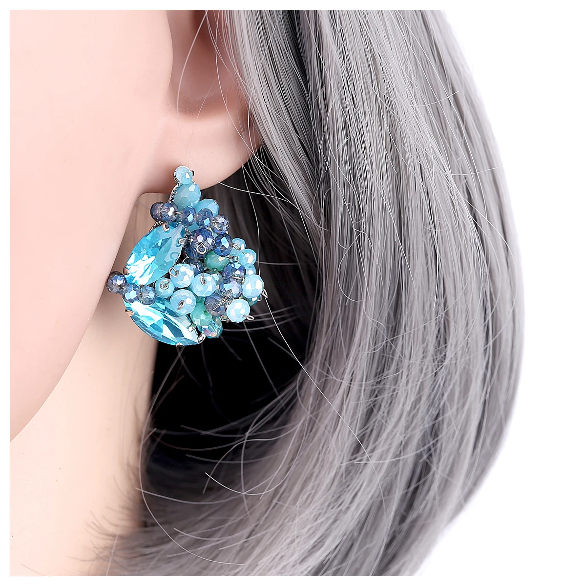 Женские серьги гвоздики с кристаллами 4 цвета|Серьги-гвоздики| |