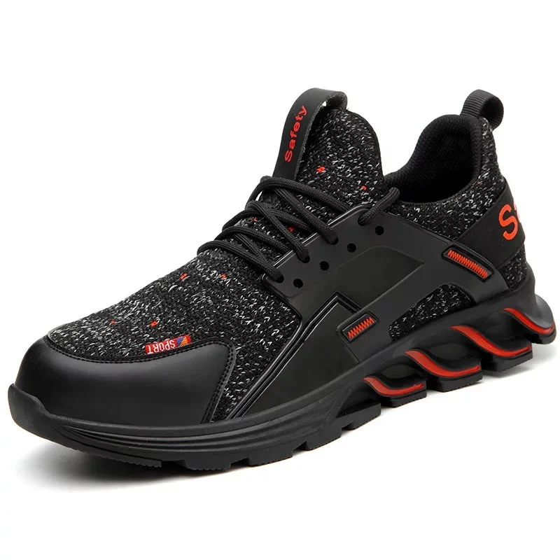 Black red Новая выставка моды рабочая обувь мужские уличные легкие дышащие защитные кроссовки ботинки стальной носок Противоударная обувь безопасности - Цвет: Black red