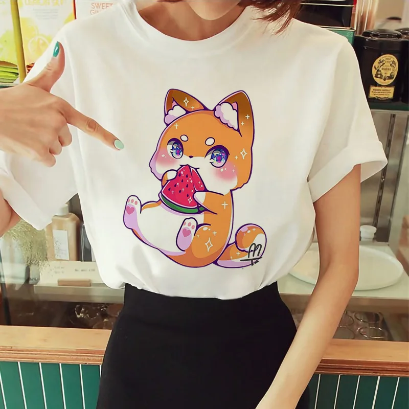 

Women 2022 New Funny Cartoons Corgi Dog Printed Ladies Tee Tops Harajuku Kawaii Graphic T-shirt Couple loose short sleeves