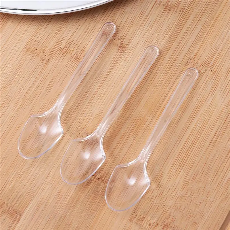 

100PCS Mini Transparent Plastic Spoons Disposable Flatware Spoons For Jelly Ice Cream Dessert Appetizer