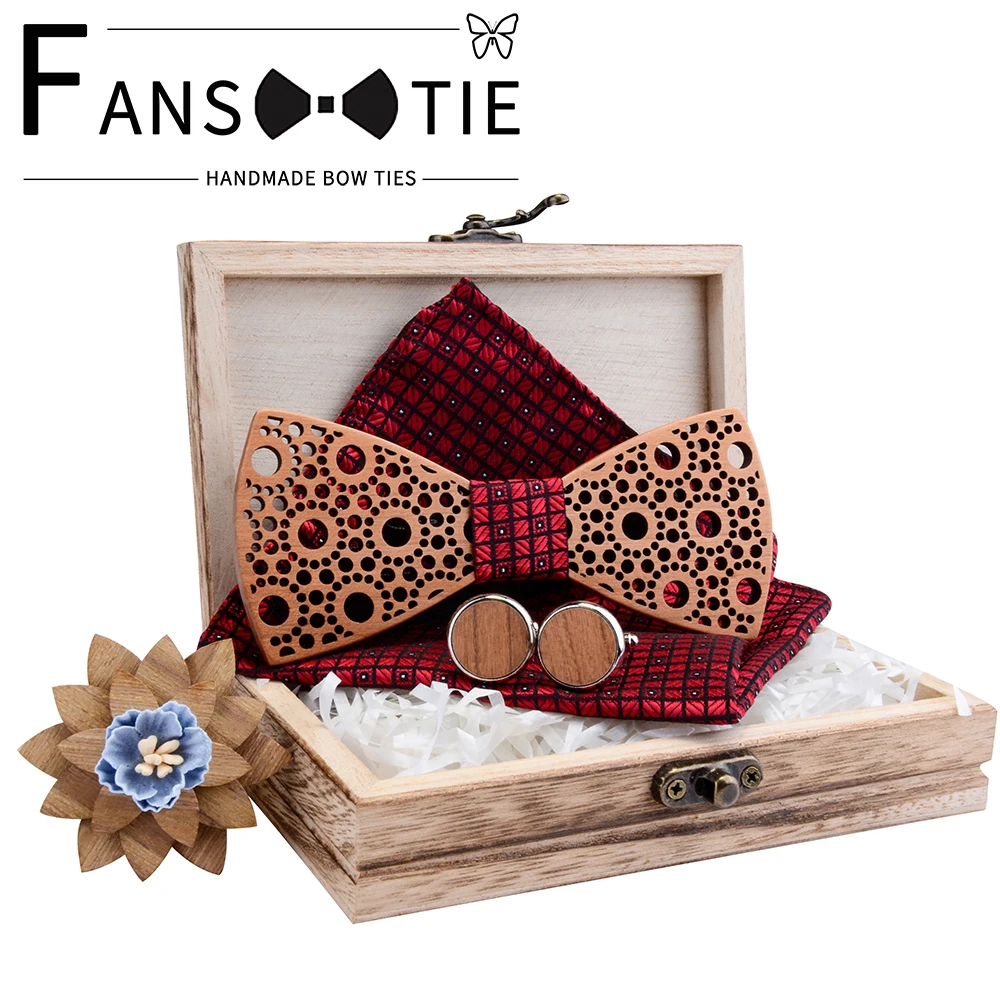 Новый дизайн 100% деревянный полый Цветочный галстук бабочка с карманом