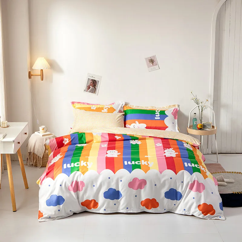 

Home Textile Girl Kids Bedding Set Rainbow Pink Duvet Cover Sheet Pillowcase Woman Adult Beds Sheet King Queen Full
