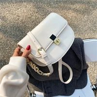 fashion chain link small saddle crossbody bags for women half moon designer turn lock purse high quality pu leather shoulder bag
