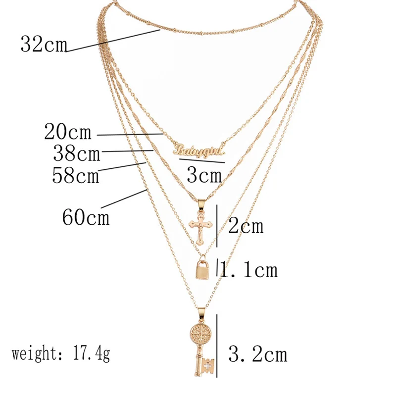 Богемное многослойное женское ожерелье-цепочка с замком-крестом | Женская одежда