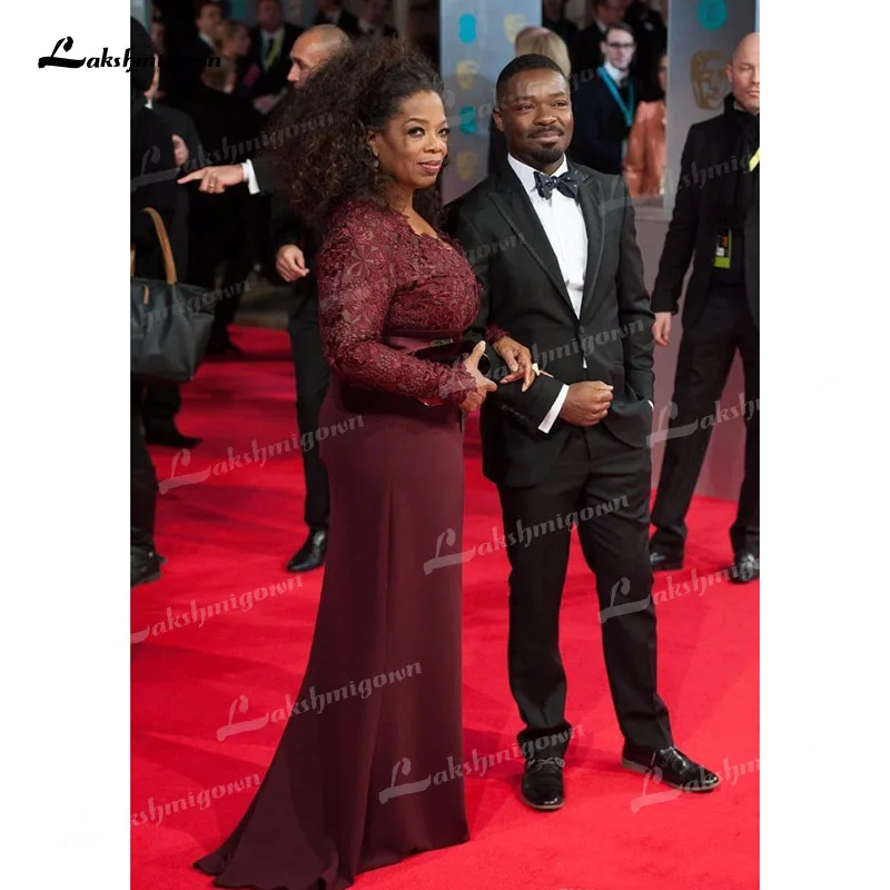 Бордовые с длинными рукавами для матери невесты платья размера плюс вечернее