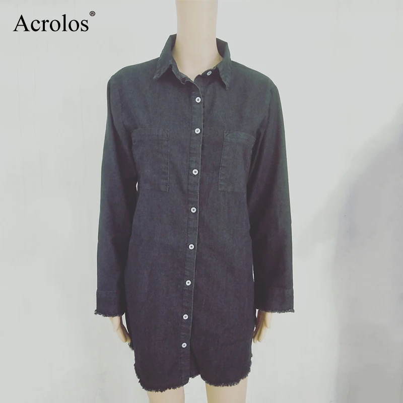 

Women Casual Denim Shirt Dress Ladies Long Sleeve Turn-Down Collar Office Lady Dress 2020 Spring Female Fashion Shirt Sundress