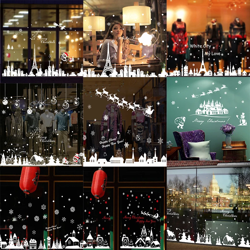 2020 рождественские настенные наклейки украшения для Витрины Магазина окон и