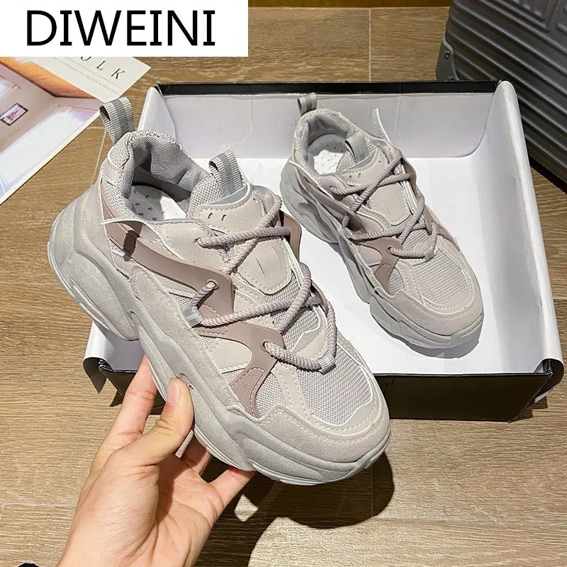 

Spring 2021 Fashion New Women's Vulcanized Shoes Platform Comfortable Lace-up Round Head Casual Shoes Breathable Mesh Sneakers