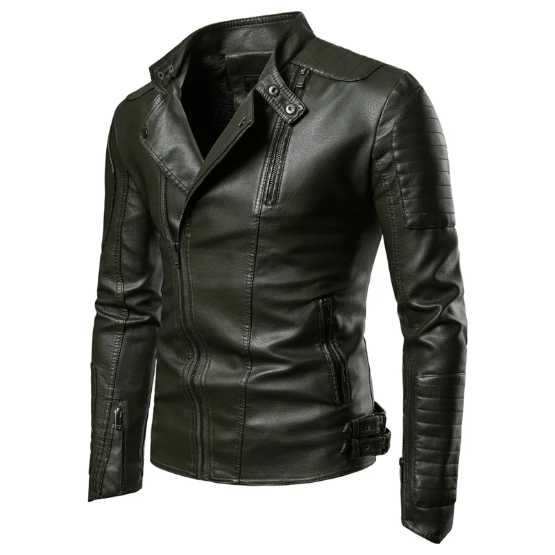 

Men's stand collar leather jacket handsome slim new autumn and winter leather jacket tide