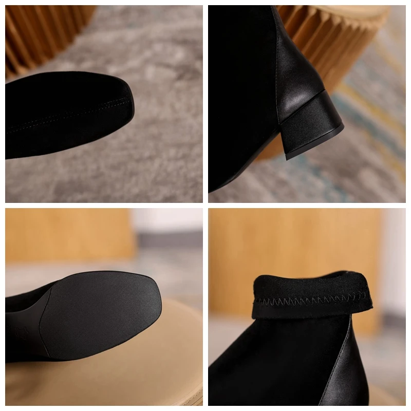 

SIMLOVEYO 2021 New Ankle Boots Square Toe 5cm Heel Retro Silp-On All Match Women Shoes Size Big 31-43 Casual Autumn Spring B2211