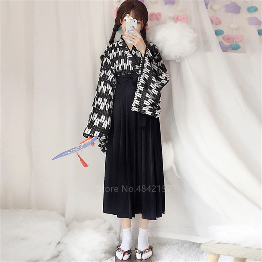 

Kimono Dress Feather Japanese Style Kawaii Girls Yukata Full Sleeve Haori Pleated Skirts Samurai Costume Party Halloween Cosplay