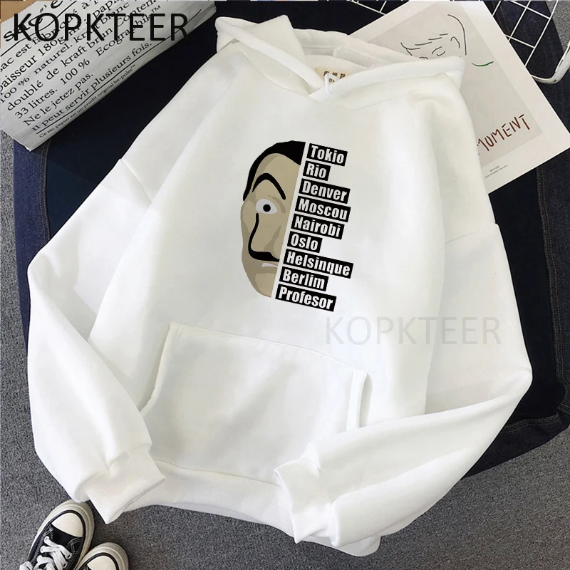 

Harajuku Men Women Hoodies La Casa De Papel Funny Cartoon Hoodies Ulzzang Kawaii 90s Korean Style Long Sleeve Hooded Sweatshirts