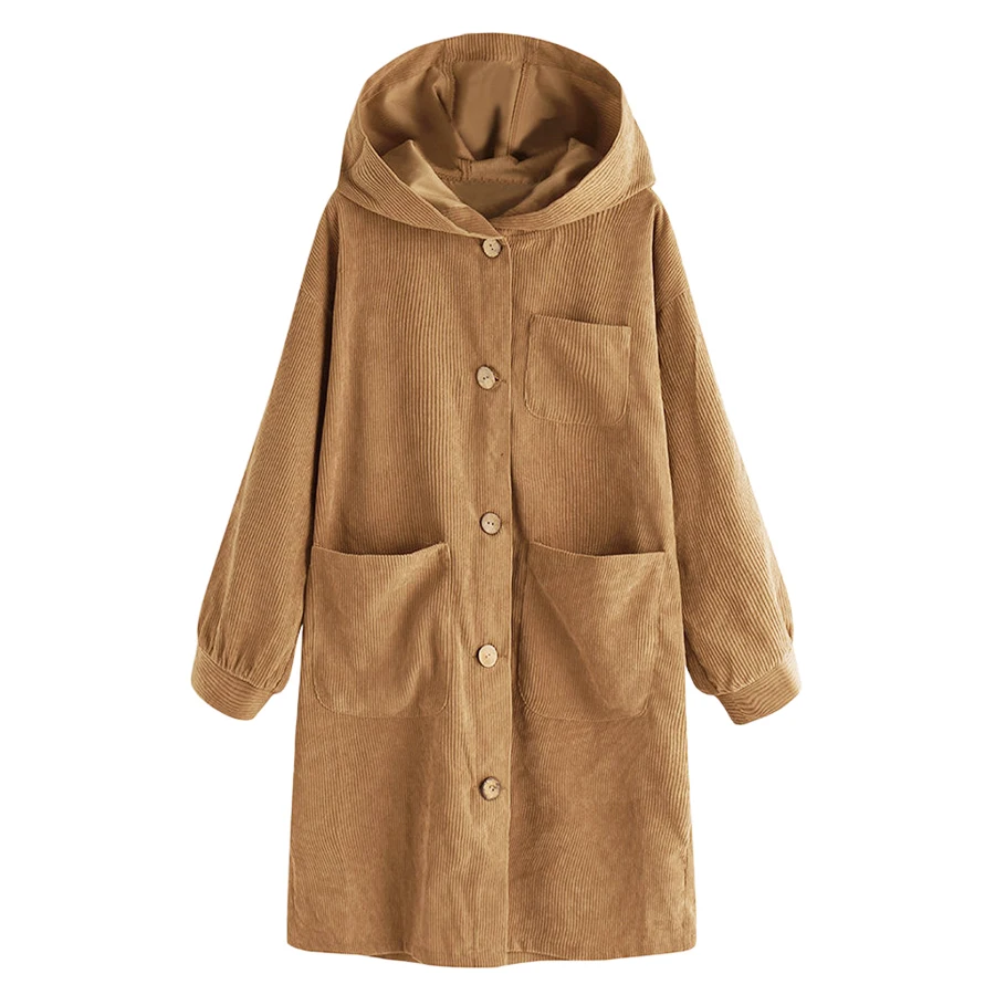 Women Hooded Jacket Loose Casual Long Sleeve Coat 2020 Autumn New Style Button Up Hoody | Женская одежда