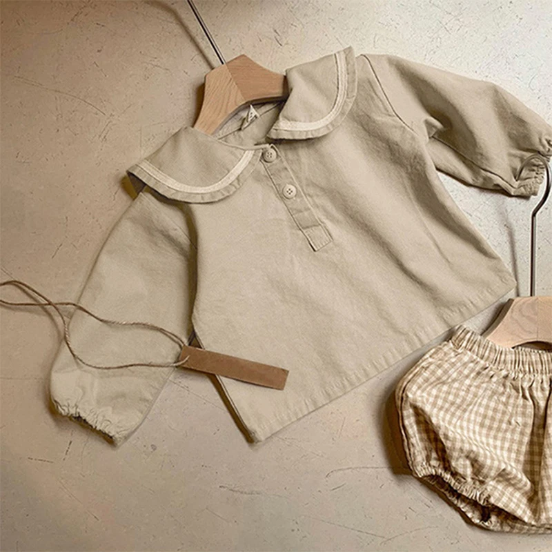 

Spring Autumn Toddler Baby Girls Boys Clothing Suit Corduroy T-Shirt Tops+Plaid PP Shorts Korean Style Baby Girls Boys Clothes