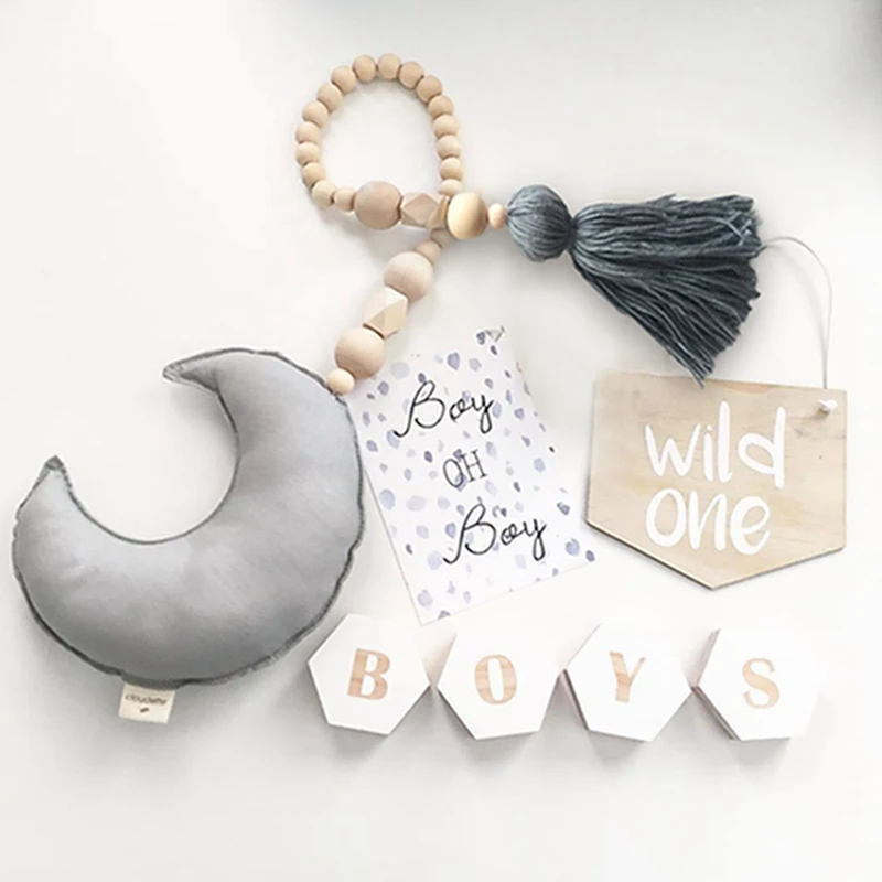 Деревянные бусины в форме Луны декор для детской комнаты настенные украшения