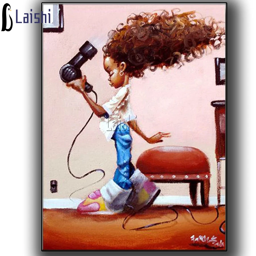 

3d Вышивка узоры Мода Девушки фен алмазная живопись мультфильмы вышивка крестиком круглые дрель мозаика Картина декор для ванной комнаты