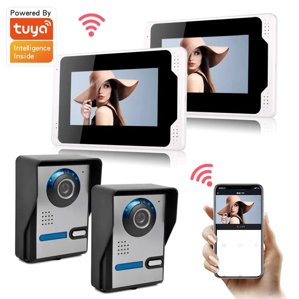 Tuya smart Doorbell with Monitor 1080P Camera 7in Wired Video Door Phone Intercom System Multi Language Menu