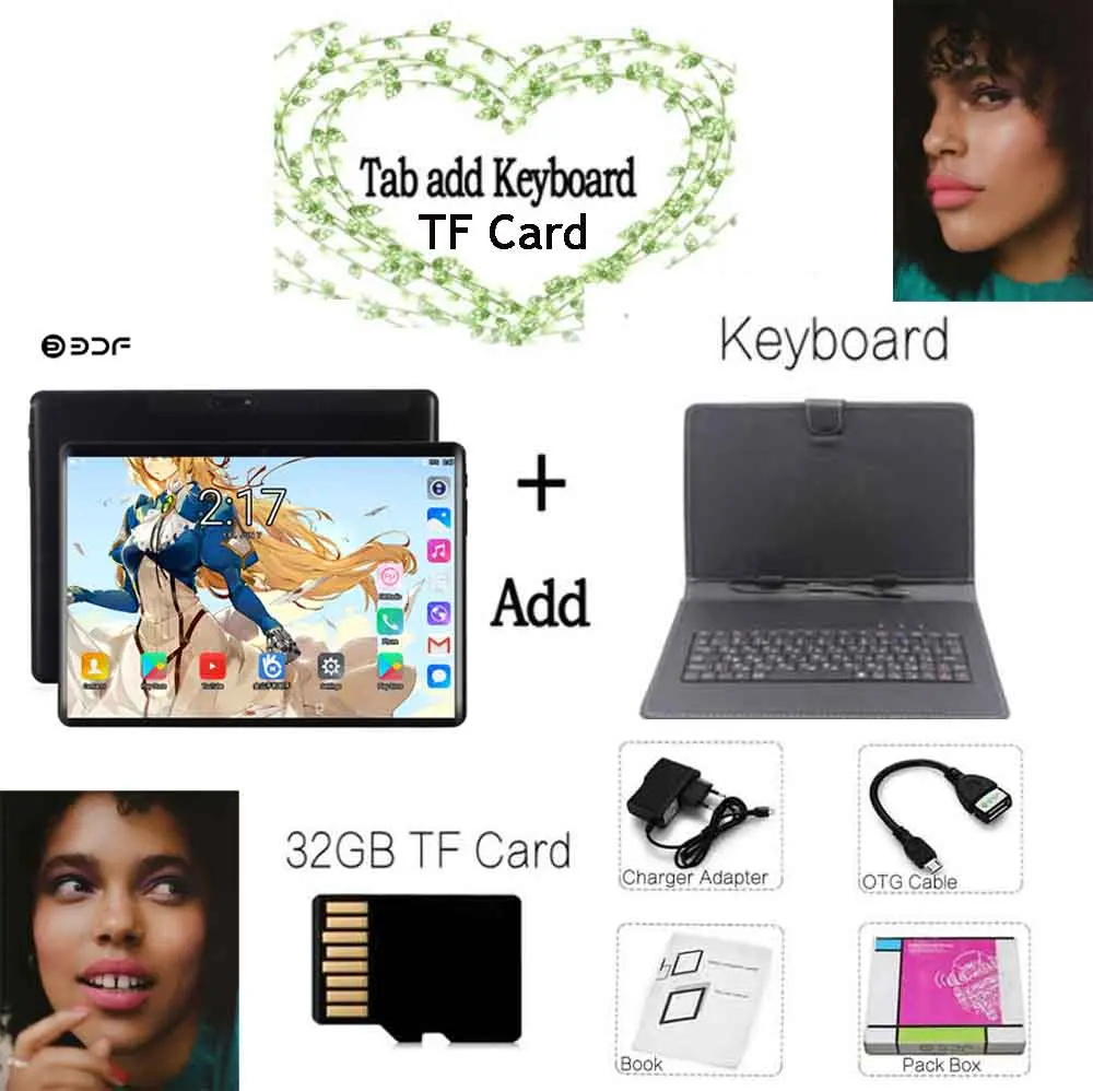 Keyboard 32GB TF BDF 10 дюймов Android 9,0 планшетный ПК две sim-карты 4G Телефонный звонок планшет десять ядер 8 ГБ/128 Гб WiFi Bluetooth 10,1 МП Android планшет - Комплект: Keyboard 32GB TF