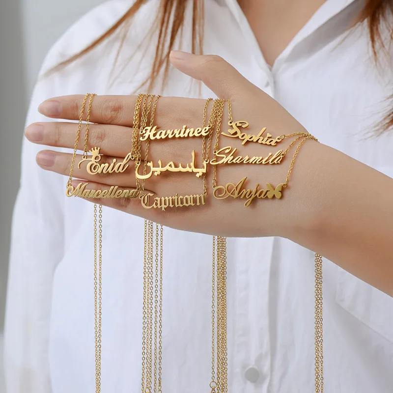 

Siren Customized Name Necklace Personalized Gold Necklaces for Women Pendant Stainless Steel Crown Nameplate Jewelry Gift