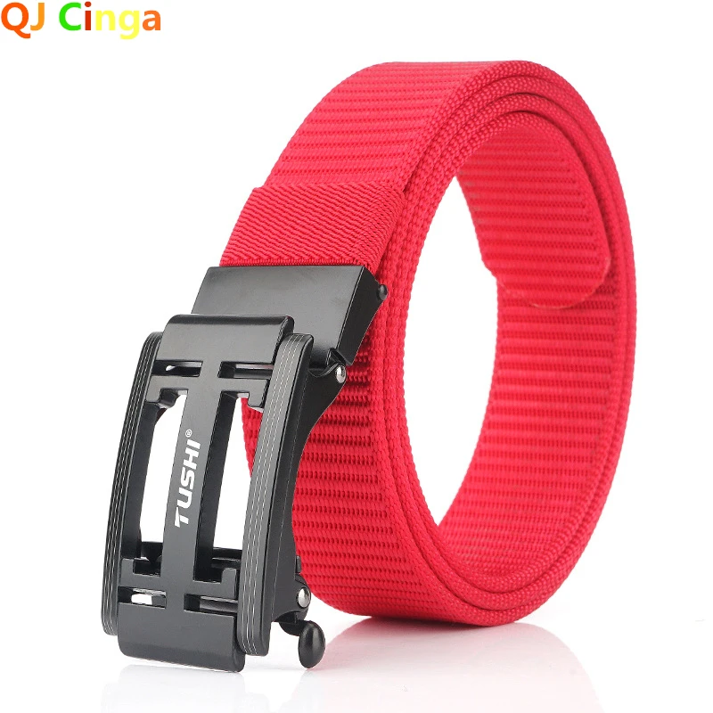 Black Automatic Buckle Canvas Belt Men's Fashion Casual Belts Green Brown Red Cinturon 100cm 110cm 120cm