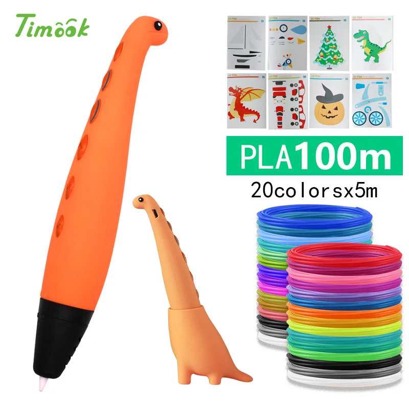 Orange Pen 100m PLA Милая 3d Ручка dinosa, 3d ручки с PLA нитью, 3d модель, креативная ручка для дудлера, детский подарок, 3d Рисунок, pen-3d, ручка для печати - Цвет: Orange Pen 100m PLA