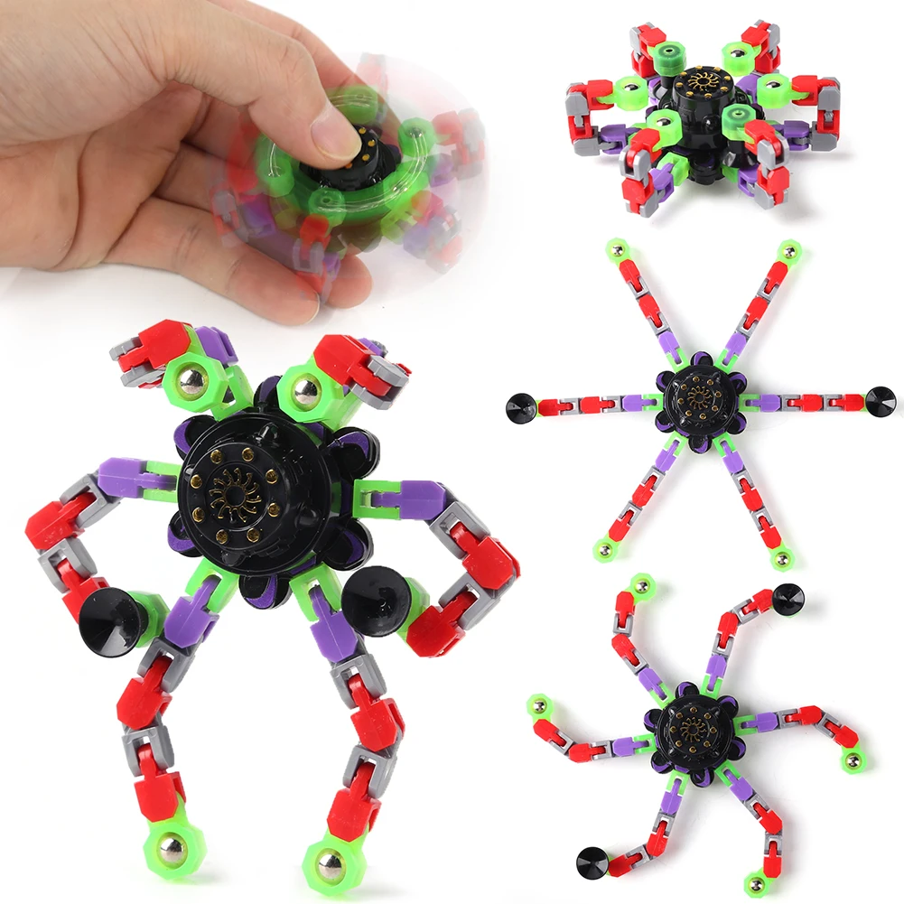 

Kids DIY Deformable Stress Relief Toy Fingertip Spin Top Fidget Spinner Transformable Creative Chain Mechanical Gyro Robot Toy
