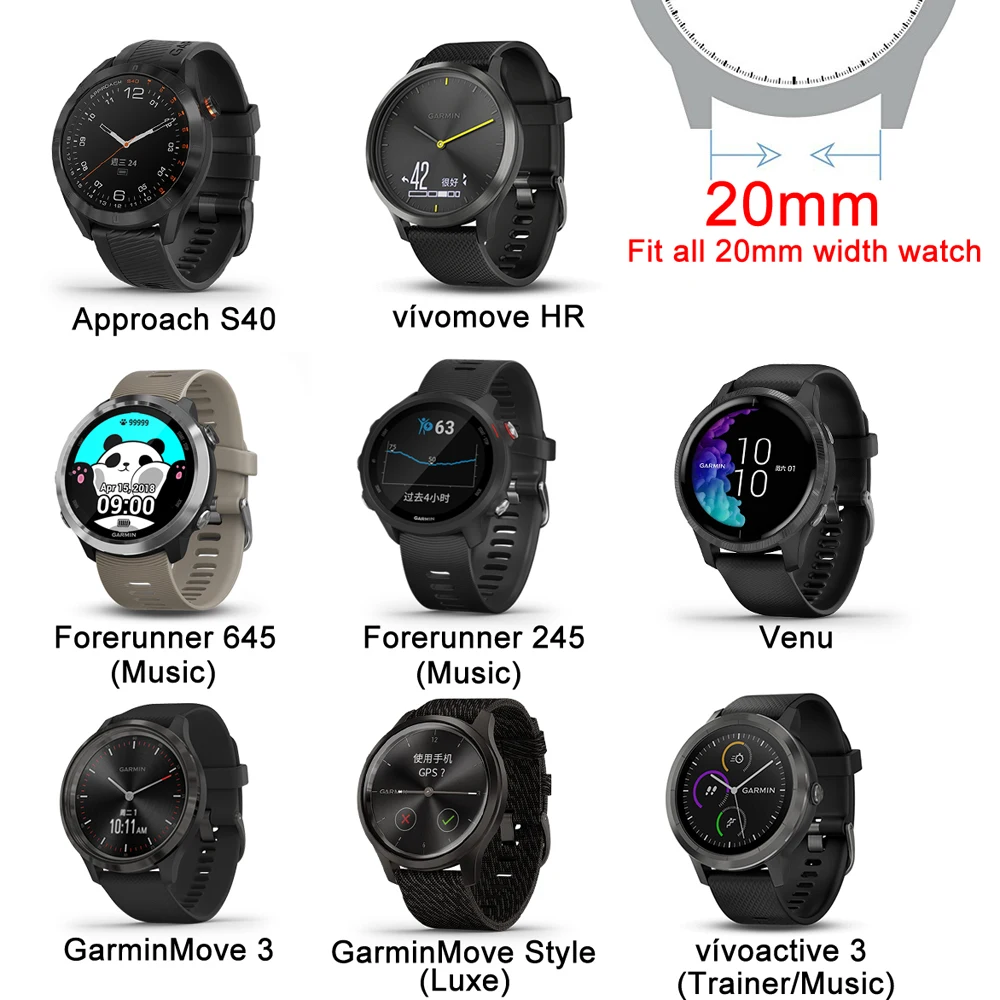 Ремешок силиконовый для наручных часов браслет 20 мм Samsung Galaxy Watch Active 2 Huawei GT 42 Honor
