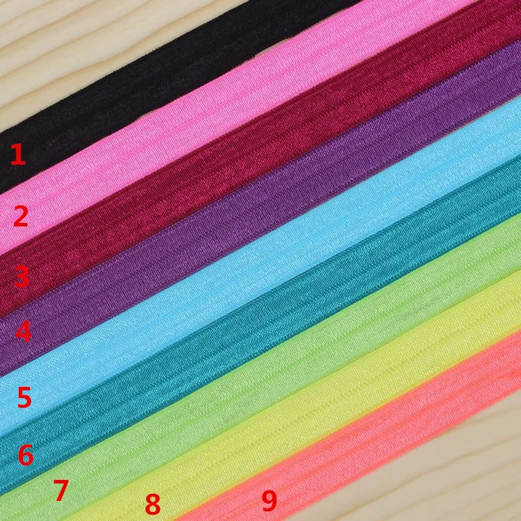 

DHK 5/8'' 5yards Fold Over Elastic FOE solid color headband headwear hair band diy decoration OEM Wholesale E453