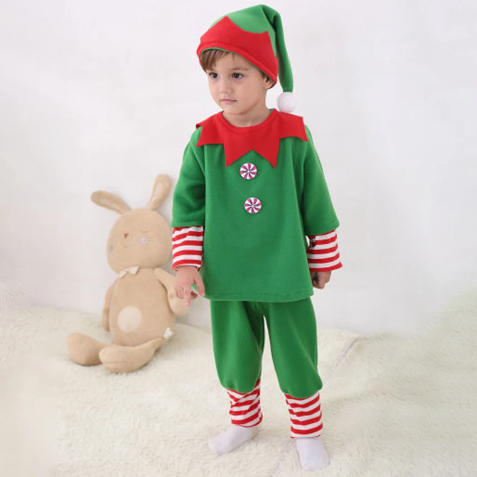 Рождественский костюм эльфа зеленого цвета наряд для детей и родителей