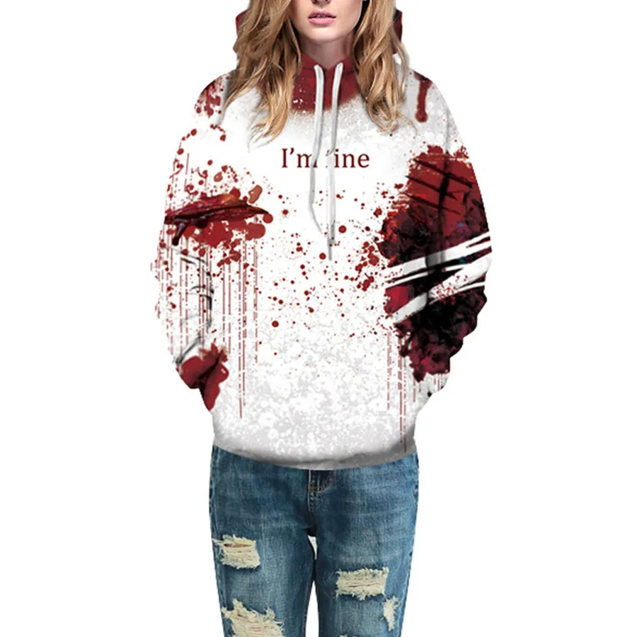 

BoozRey Women's Winter Coats 2021 Hooded Sweatshirts Halloween Blood Drop Digital Gradient Printing 3d Street Style Top