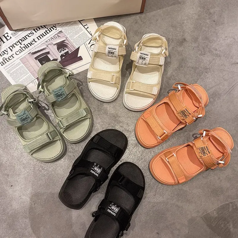 

Fashion Womens Shoes 2021 Flat Sandals Summer Heels Suit Female Beige All-Match Med Luxury Without Girls Sports Black Comfort Ne