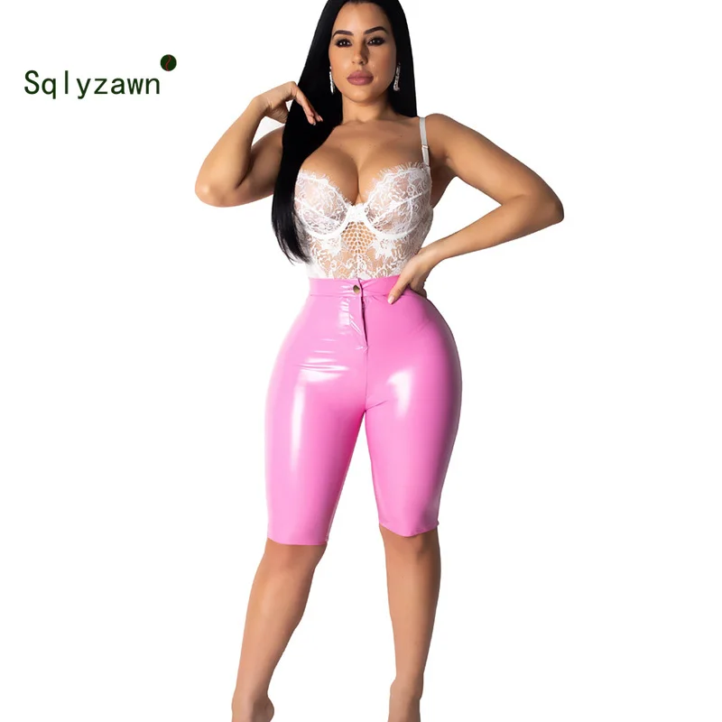 Женские яркие короткие брюки из искусственной кожи повседневные обтягивающие до