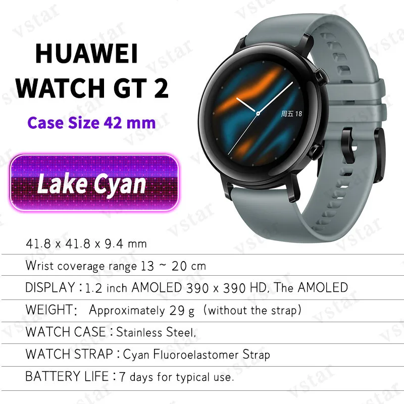 Оригинальные часы HUAWEI GT 2, умные часы, 1,39 дюймов, Kirin A1, Bluetooth 5,1, кровяный кислород, пульсометр, спящий, 14 дней, умные спортивные часы GT 2 - Цвет: Lake Cyan 42mm
